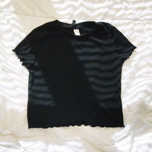Black H&M Ribbed Crop Top with Lettuce Hem
